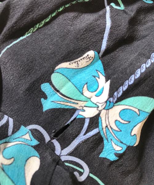 Emilio Pucci（エミリオ プッチ）Emilio Pucci (エミリオ プッチ) シルクボウタイシャツブラウス ブラック×ブルー サイズ:表記なしの古着・服飾アイテム