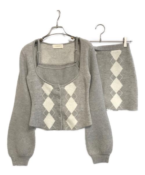 ANDMARY（アンドマリー）ANDMARY (アンドマリー) Argyle ribbon knit set up グレー サイズ:Freeの古着・服飾アイテム
