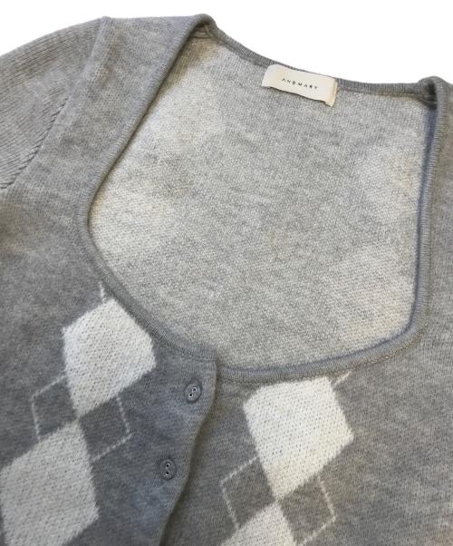 ANDMARY（アンドマリー）ANDMARY (アンドマリー) Argyle ribbon knit set up グレー サイズ:Freeの古着・服飾アイテム