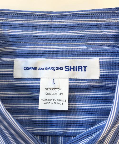 COMME des GARCONS SHIRT（コムデギャルソンシャツ）COMME des GARCONS SHIRT (コムデギャルソンシャツ) Yarn Dyed Cotton Stripe × Cotton Poplin Shirts ブルー サイズ:Lの古着・服飾アイテム
