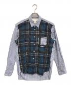 COMME des GARCONS SHIRTコムデギャルソンシャツ）の古着「縮絨切替チェックシャツ」｜ブルー