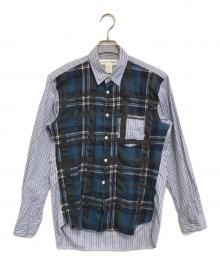 COMME des GARCONS SHIRT（コムデギャルソンシャツ）の古着「縮絨切替チェックシャツ」｜ブルー