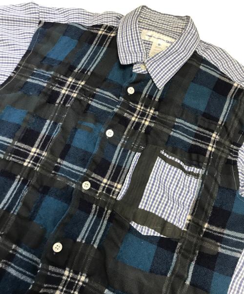 COMME des GARCONS SHIRT（コムデギャルソンシャツ）COMME des GARCONS SHIRT (コムデギャルソンシャツ) 縮絨切替チェックシャツ ブルー サイズ:XSの古着・服飾アイテム