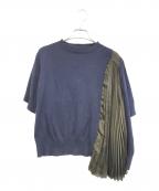 sacaiサカイ）の古着「プリーツ切替S/Sニット」｜ネイビー