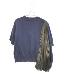 sacai（サカイ）の古着「プリーツ切替S/Sニット」｜ネイビー