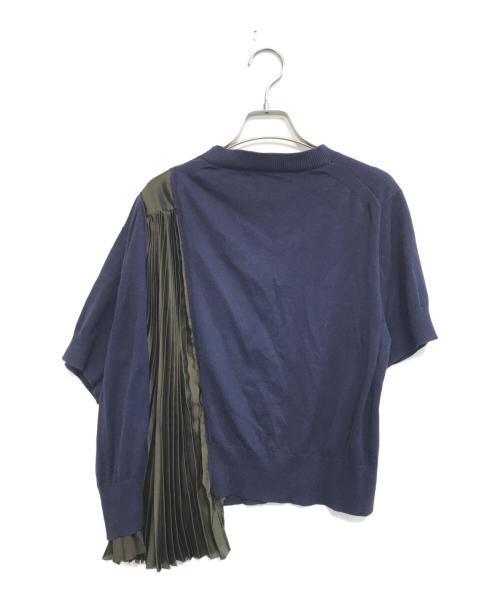 sacai（サカイ）sacai (サカイ) プリーツ切替S/Sニット ネイビー サイズ:2の古着・服飾アイテム