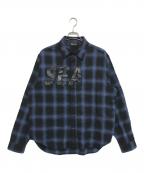 WIND AND SEAウィンダンシー）の古着「Ombre Plaid Nel Shirt」｜ブルー×ブラック