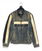 DOLCE & GABBANAドルチェ＆ガッバーナ）の古着「NAVY Hybrid Leather & Denim Jacket」｜インディゴ