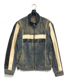 DOLCE & GABBANA（ドルチェ＆ガッバーナ）の古着「NAVY Hybrid Leather & Denim Jacket」｜インディゴ