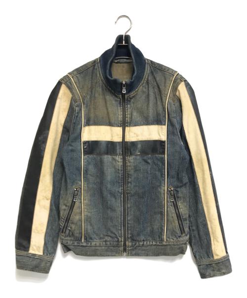 DOLCE & GABBANA（ドルチェ＆ガッバーナ）DOLCE & GABBANA (ドルチェ＆ガッバーナ) NAVY Hybrid Leather & Denim Jacket インディゴ サイズ:46の古着・服飾アイテム