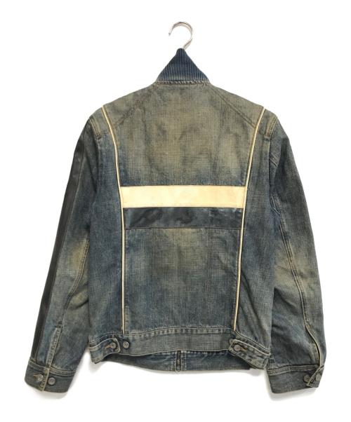 DOLCE & GABBANA（ドルチェ＆ガッバーナ）DOLCE & GABBANA (ドルチェ＆ガッバーナ) NAVY Hybrid Leather & Denim Jacket インディゴ サイズ:46の古着・服飾アイテム