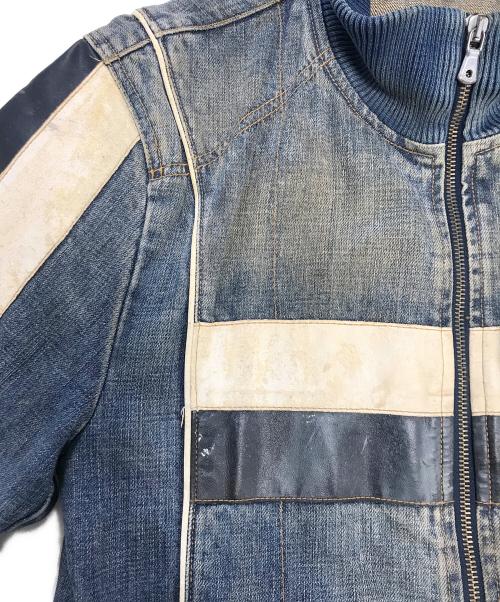 DOLCE & GABBANA（ドルチェ＆ガッバーナ）DOLCE & GABBANA (ドルチェ＆ガッバーナ) NAVY Hybrid Leather & Denim Jacket インディゴ サイズ:46の古着・服飾アイテム