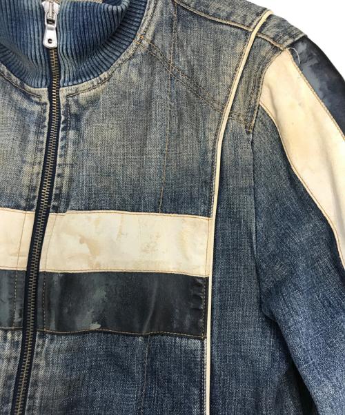 DOLCE & GABBANA（ドルチェ＆ガッバーナ）DOLCE & GABBANA (ドルチェ＆ガッバーナ) NAVY Hybrid Leather & Denim Jacket インディゴ サイズ:46の古着・服飾アイテム