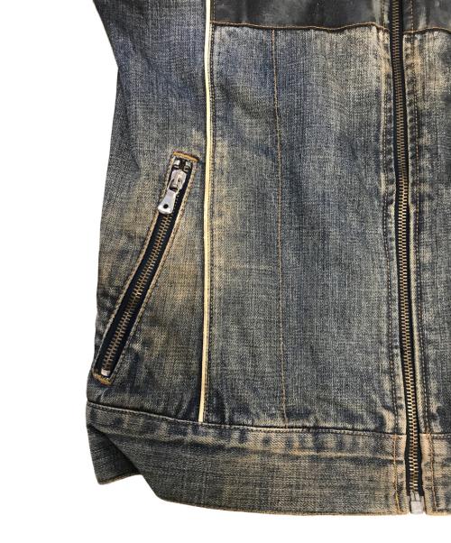 DOLCE & GABBANA（ドルチェ＆ガッバーナ）DOLCE & GABBANA (ドルチェ＆ガッバーナ) NAVY Hybrid Leather & Denim Jacket インディゴ サイズ:46の古着・服飾アイテム