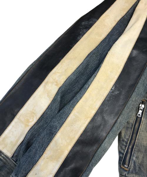 DOLCE & GABBANA（ドルチェ＆ガッバーナ）DOLCE & GABBANA (ドルチェ＆ガッバーナ) NAVY Hybrid Leather & Denim Jacket インディゴ サイズ:46の古着・服飾アイテム