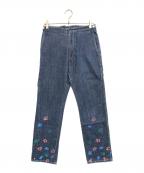 COMME des GARCONS HOMME PLUSコムデギャルソンオムプリュス）の古着「フラワーペイント デニムパンツ」｜インディゴ