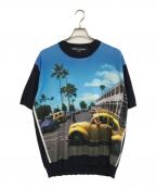 COMME des GARCONS HOMMEコムデギャルソン オム）の古着「転写プリント 半袖ニット」｜ネイビー