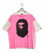 SAINT MICHAEL×A BATHING APEセントマイケル×アベイシングエイプ）の古着「HANDPRINT BAPE SS TEE」｜ピンク×ホワイト