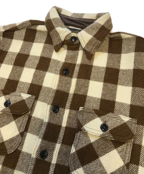 ATLAST & CO（アットラスト）ATLAST & CO (アットラスト) マチ付ウールチェックシャツ ブラウン サイズ:14 1/2の古着・服飾アイテム