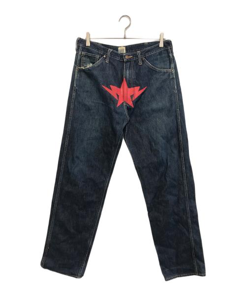 BAPE BY A BATHING APE（ベイプバイアベイシングエイプ）BAPE BY A BATHING APE (ベイプバイアベイシングエイプ) フロントスターペイントデニムパンツ インディゴ サイズ:Lの古着・服飾アイテム