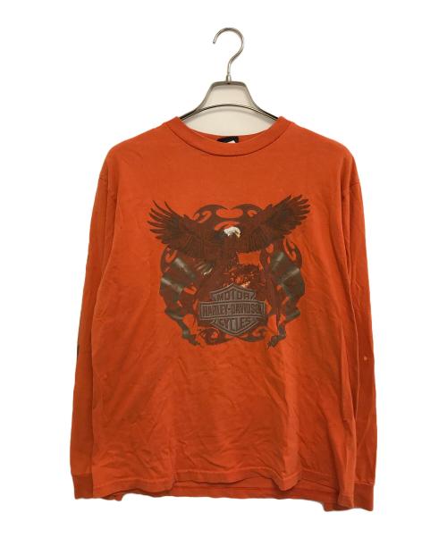 HARLEY-DAVIDSON（ハーレーダビッドソン）HARLEY-DAVIDSON (ハーレーダビッドソン) 袖プリロングスリーブカットソー オレンジ サイズ:Lの古着・服飾アイテム