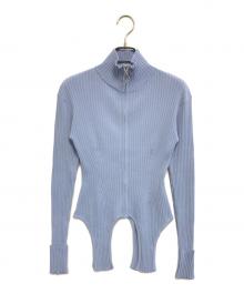 POPPY（ポピー）の古着「GARTER CUT RIB ZIP TOP」｜スカイブルー