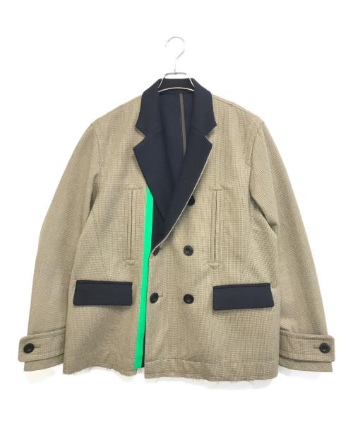 sacai（サカイ）sacai (サカイ) CHECK BONDING JACKET ベージュ×ネイビー サイズ:2の古着・服飾アイテム