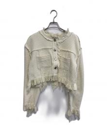 MAISON SPECIAL（メゾンスペシャル）の古着「Tweed Collarless Jacket」｜ホワイト