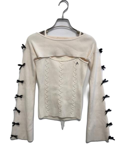 ANDMARY（アンドマリー）ANDMARY (アンドマリー) Cindy ribbon knit set up アイボリー サイズ:Fの古着・服飾アイテム