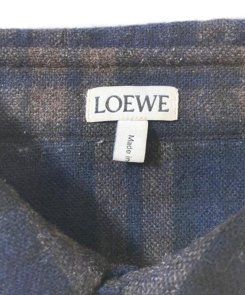 LOEWE（ロエベ）LOEWE (ロエベ) アナグラムレザーロゴパッチ チェックシャツ ネイビー サイズ:XSの古着・服飾アイテム