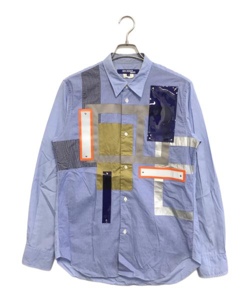 COMME des GARCONS JUNYA WATANABE MAN（コム デ ギャルソン ジュンヤ ワタナベ マン）COMME des GARCONS JUNYA WATANABE MAN (コム デ ギャルソン ジュンヤ ワタナベ マン) 綿ハケメ×多素材パッチワークシャツ ブルー サイズ:Mの古着・服飾アイテム