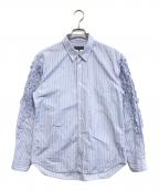 COMME des GARCONS HOMME PLUSコムデギャルソンオムプリュス）の古着「袖フリルストライプシャツ」｜ブルー