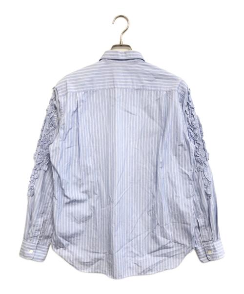 COMME des GARCONS HOMME PLUS（コムデギャルソンオムプリュス）COMME des GARCONS HOMME PLUS (コムデギャルソンオムプリュス) 袖フリルストライプシャツ ブルー サイズ:Sの古着・服飾アイテム