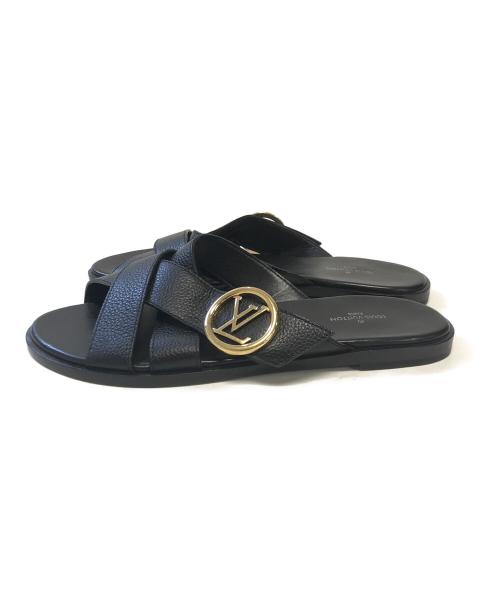LOUIS VUITTON（ルイ ヴィトン）LOUIS VUITTON (ルイ ヴィトン) Cross Strap Flat Sandals ブラック サイズ:37の古着・服飾アイテム