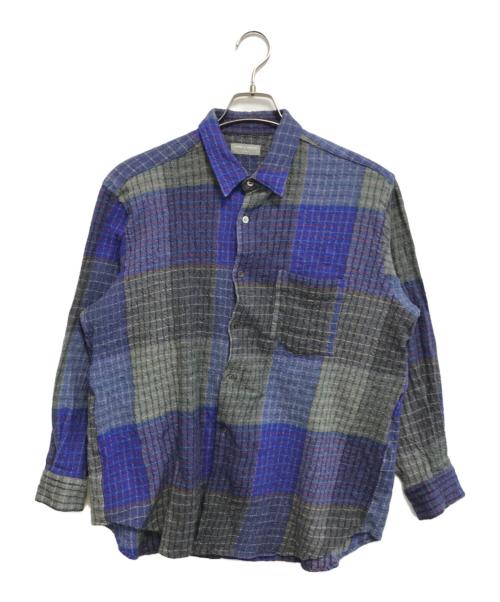COMME des GARCONS HOMME（コムデギャルソン オム）COMME des GARCONS HOMME (コムデギャルソン オム) 縮絨ブロックチェックシャツ ブルー×グレー サイズ:表記なしの古着・服飾アイテム