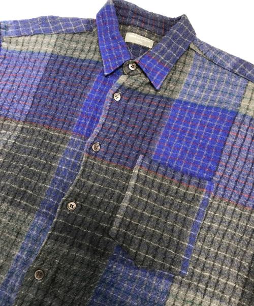 COMME des GARCONS HOMME（コムデギャルソン オム）COMME des GARCONS HOMME (コムデギャルソン オム) 縮絨ブロックチェックシャツ ブルー×グレー サイズ:表記なしの古着・服飾アイテム