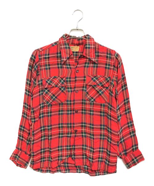 Playboy by Miller（プレイボーイ バイ ミラー）Playboy by Miller (プレイボーイ バイ ミラー) レーヨンチェックシャツ レッド サイズ:14-14½の古着・服飾アイテム