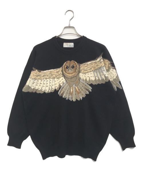 murray allan（マレーアラン）murray allan (マレーアラン) フクロウ織柄カシミヤニット ブラック サイズ:Lの古着・服飾アイテム