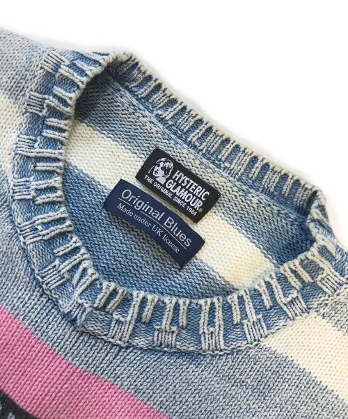 Hysteric Glamour（ヒステリックグラマー）Hysteric Glamour (ヒステリックグラマー) original Blues (オリジナルブルース) YOUNG AND HUNGRY ニット インディゴ×ピンク サイズ:Freeの古着・服飾アイテム
