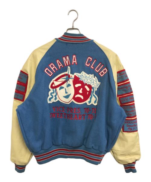 DeLong（-）DeLONG (-) Leather Sleeve Wool Varsity JKT スカイブルー×ベージュ サイズ:48の古着・服飾アイテム
