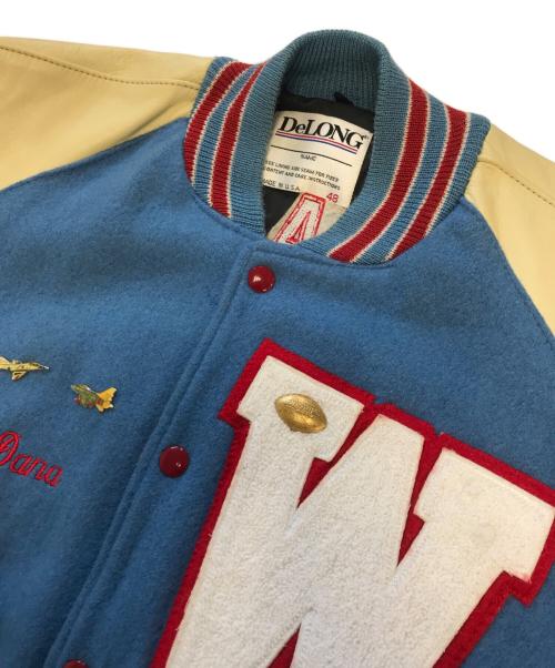 DeLong（-）DeLONG (-) Leather Sleeve Wool Varsity JKT スカイブルー×ベージュ サイズ:48の古着・服飾アイテム