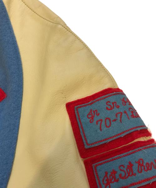DeLong（-）DeLONG (-) Leather Sleeve Wool Varsity JKT スカイブルー×ベージュ サイズ:48の古着・服飾アイテム