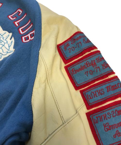 DeLong（-）DeLONG (-) Leather Sleeve Wool Varsity JKT スカイブルー×ベージュ サイズ:48の古着・服飾アイテム
