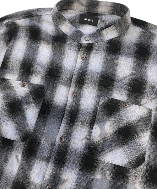 BREATH（ブレス）BREATH (ブレス) COLLAR LESS SHIRT ブラック×グレー サイズ:XLの古着・服飾アイテム