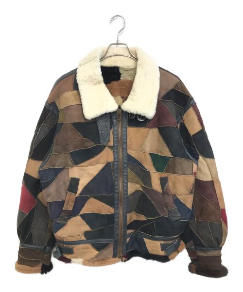 BONBEC（ボンベック）BONBEC (ボンベック) パッチワークレザージャケット ブラウン×ブラック サイズ:Mの古着・服飾アイテム