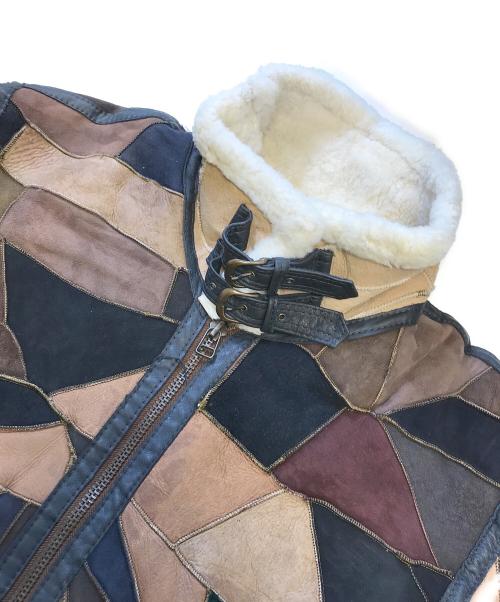 BONBEC（ボンベック）BONBEC (ボンベック) パッチワークレザージャケット ブラウン×ブラック サイズ:Mの古着・服飾アイテム