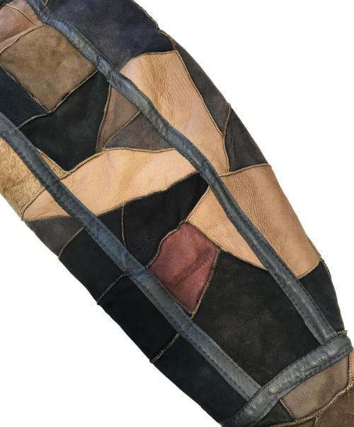 BONBEC（ボンベック）BONBEC (ボンベック) パッチワークレザージャケット ブラウン×ブラック サイズ:Mの古着・服飾アイテム