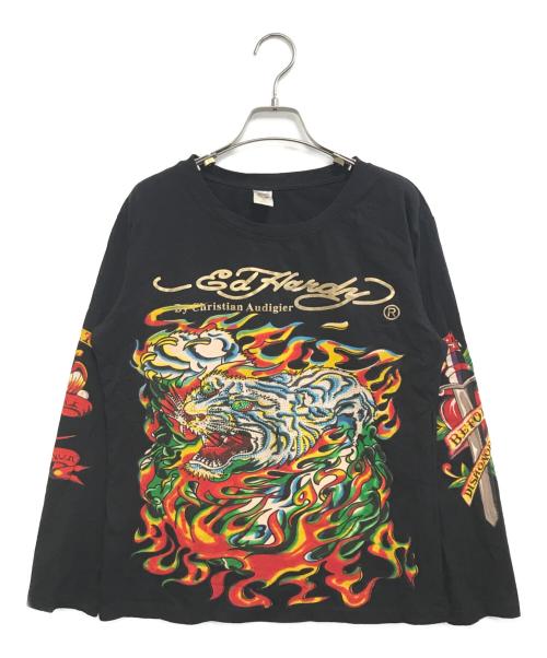 Ed Hardy（エド ハーディー）Ed Hardy (エド ハーディー) マルチプリントTシャツ ブラック サイズ:XLの古着・服飾アイテム