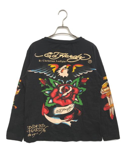 Ed Hardy（エド ハーディー）Ed Hardy (エド ハーディー) マルチプリントTシャツ ブラック サイズ:XLの古着・服飾アイテム