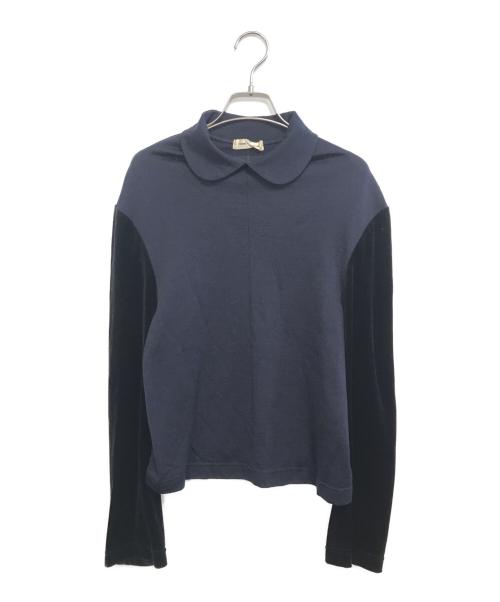 COMME des GARCONS（コムデギャルソン）COMME des GARCONS (コムデギャルソン) ベロア切替丸襟ウールカットソー ネイビー サイズ:表記なしの古着・服飾アイテム